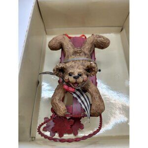 Vintage Kurt S. Adler Holly Bearies Bear on Sled Christmas Ornament